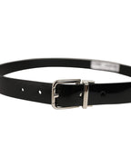 Black Classic Leather Silver Tone Buckle Belt