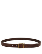 Brown Leather Gold Tone Metal Buckle Belt