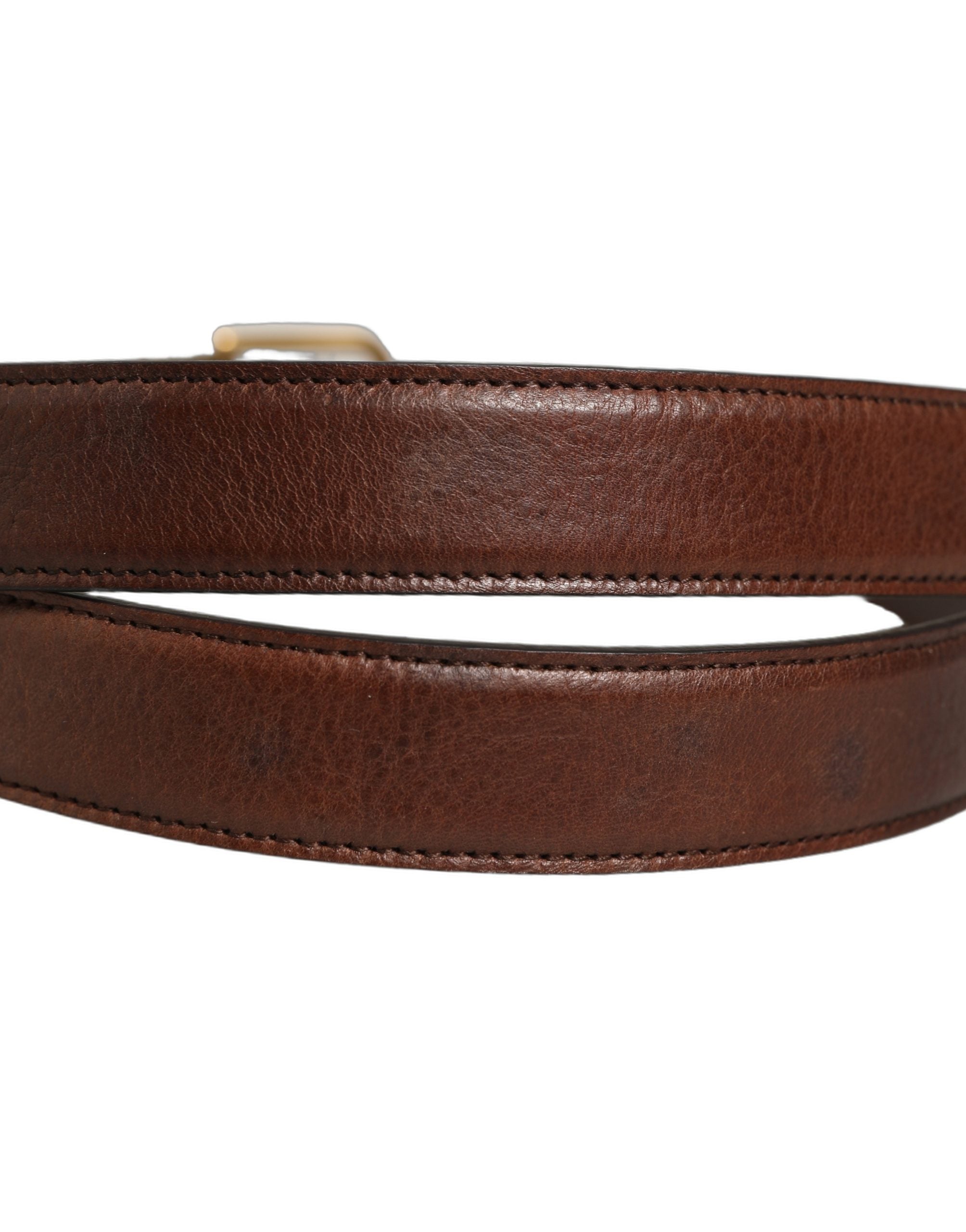 Brown Leather Gold Tone Metal Buckle Belt