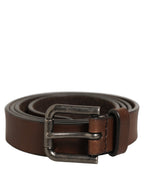 Brown Leather Silver Tone Metal Buckle Belt