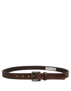 Brown Leather Silver Tone Metal Buckle Belt