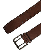 Belt Brown Leather Double Prong Metal Buckle