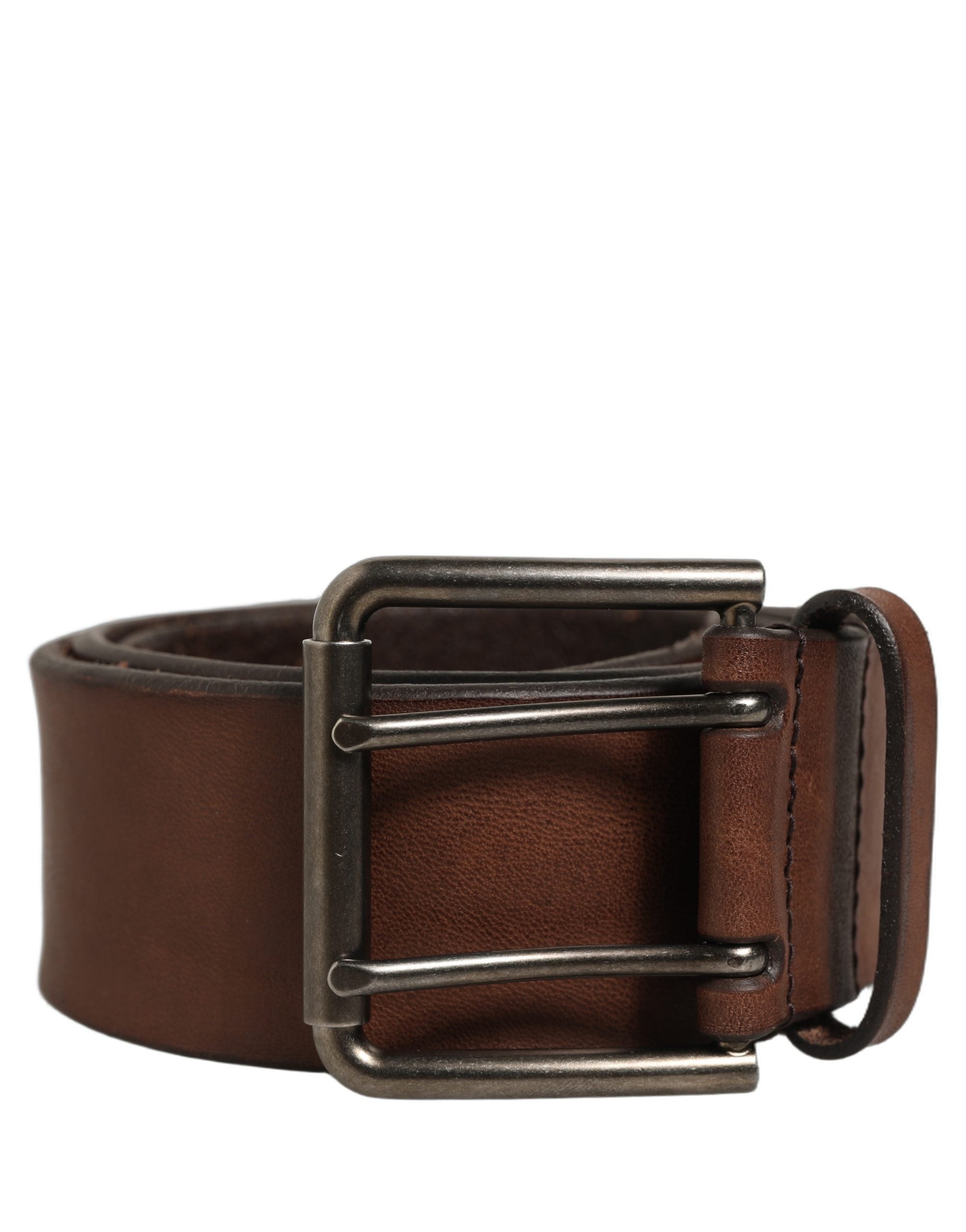 Belt Brown Leather Double Prong Metal Buckle