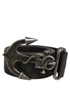 Black Leather Anchor Logo Metal Buckle Belt