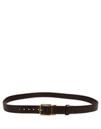Men Brown Leather Gold Tone Metal Buckle Belt