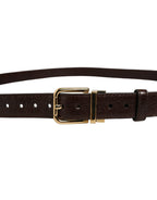 Men Brown Leather Gold Tone Metal Buckle Belt