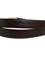 Men Brown Leather Gold Tone Metal Buckle Belt
