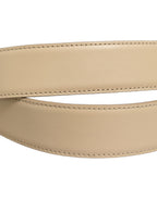 Beige Leather Silver Tone Metal Buckle Belt