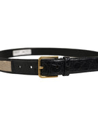 Beige Black Woven Leather Metal Buckle Belt