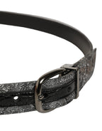 Silver Black Floral Jacquard Metal Buckle Belt