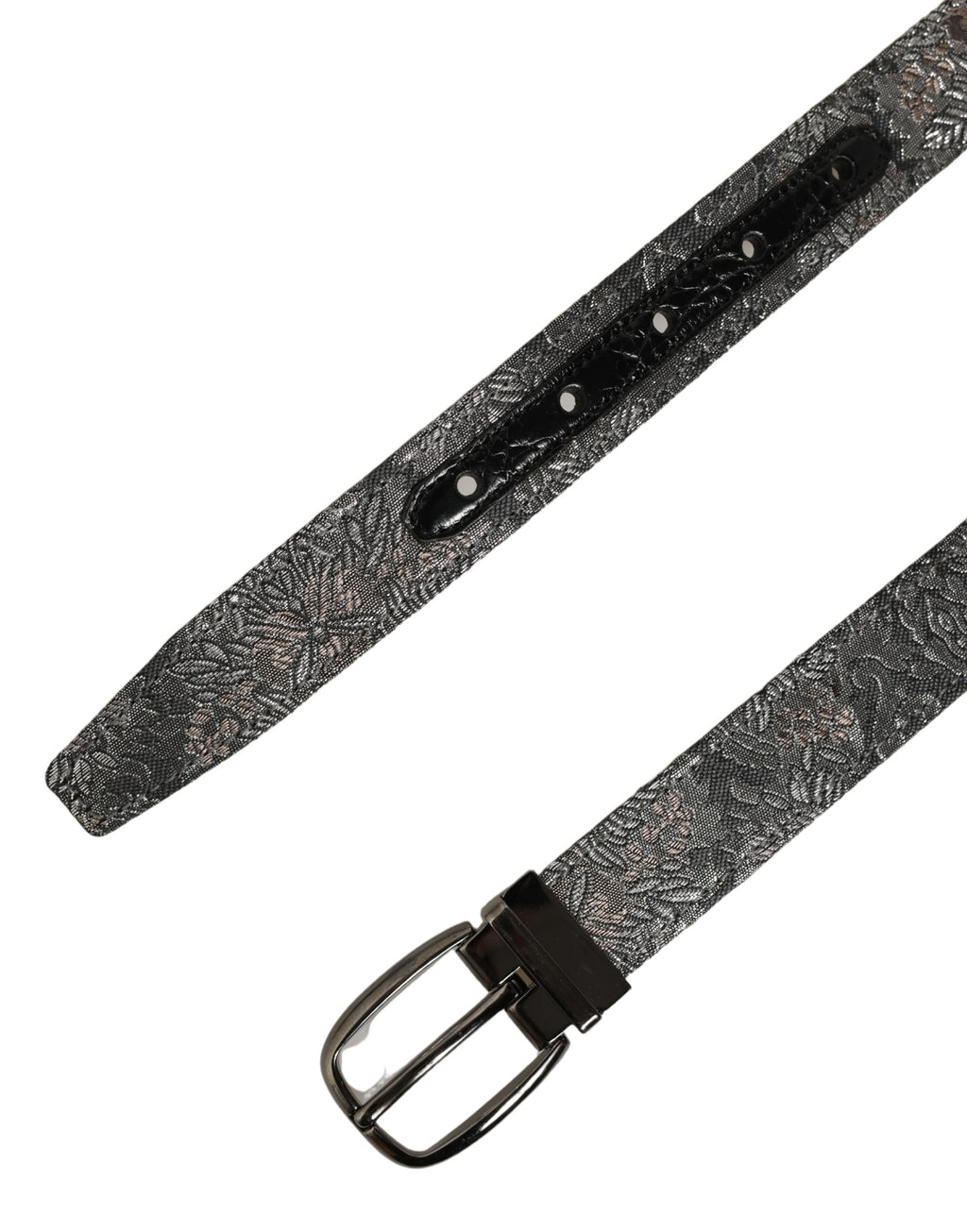 Silver Black Floral Jacquard Metal Buckle Belt