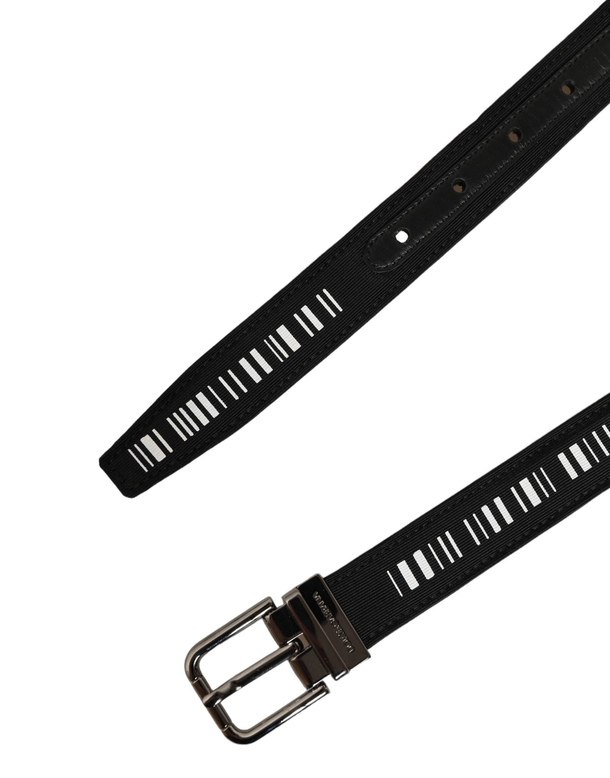 Black Fabric Leather Barcode Silver Buckle Belt