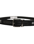 Black Fabric Leather Barcode Silver Buckle Belt