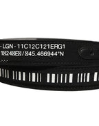 Black Fabric Leather Barcode Silver Buckle Belt