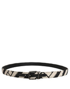 Black Ivory Silver Tone Metal Buckle Belt