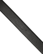 Men Black Leather Gold Tone Metal Buckle Belt