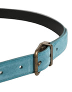 Men Blue Suede Gold Tone Metal Buckle Belt