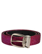 Men Fuchsia Glitter Silver Metal Buckle Belt