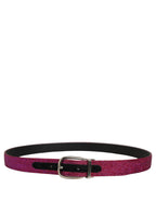 Men Fuchsia Glitter Silver Metal Buckle Belt