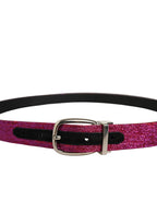 Men Fuchsia Glitter Silver Metal Buckle Belt