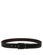 Black Classic Leather Silver Tone Buckle Belt