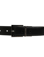 Black Classic Leather Silver Tone Buckle Belt