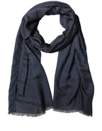 Dark Blue Modal Frayed Edge Lace Stole Scarf