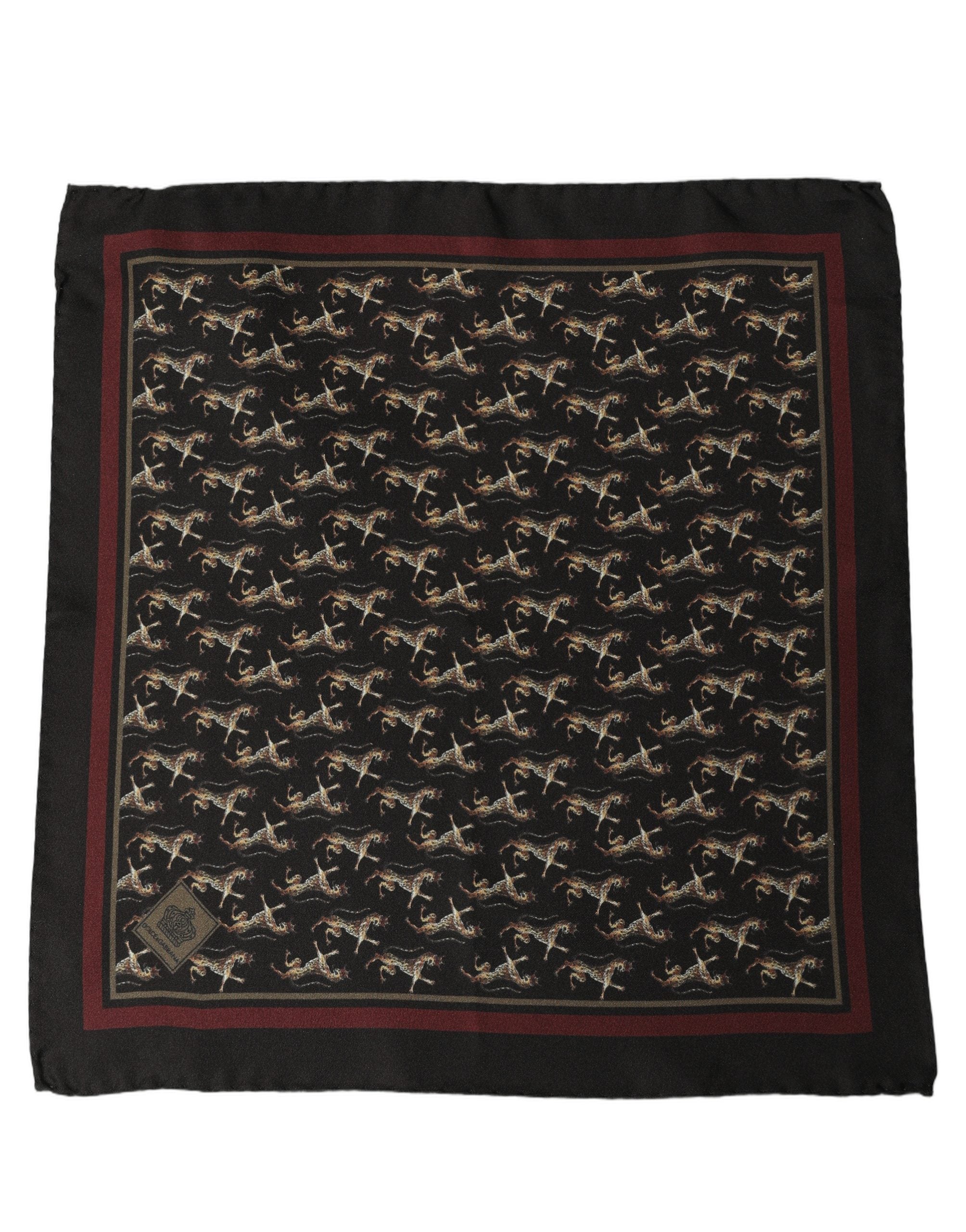 Black Horse Silk Pocket Square Foulard Scarf