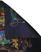 Navy Blue Heraldic Silk Square Foulard Scarf