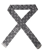 Gray Baroque Silk Fringed Skinny Foulard Scarf