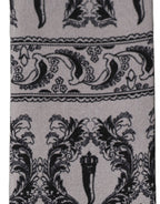 Gray Baroque Silk Fringed Skinny Foulard Scarf