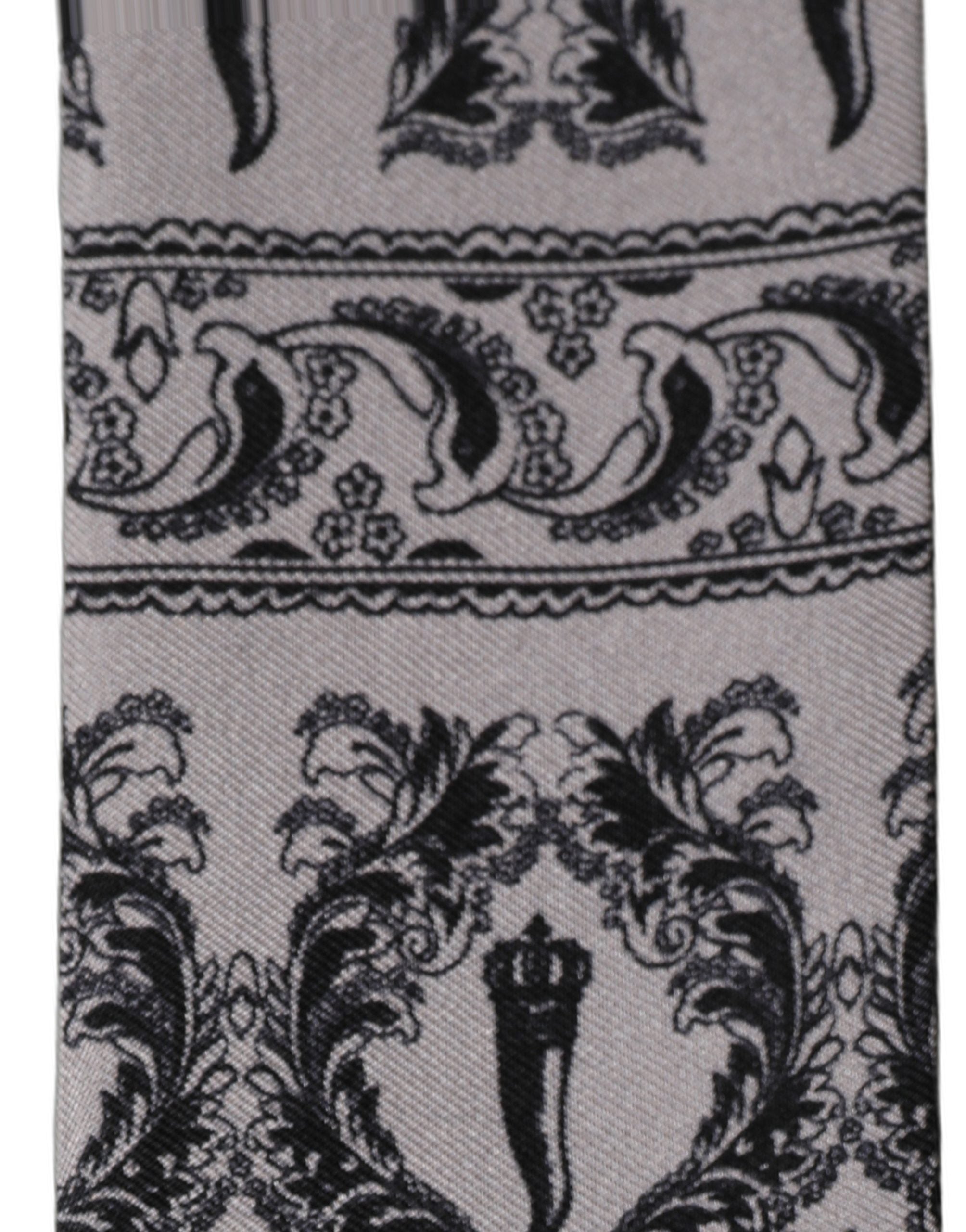 Gray Baroque Silk Fringed Skinny Foulard Scarf