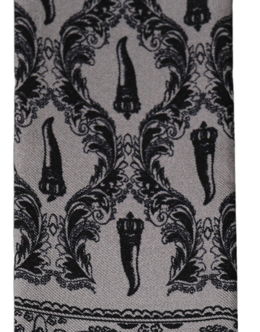 Gray Baroque Silk Fringed Skinny Foulard Scarf