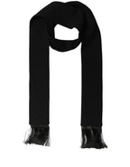 Men Black Wool Knitted Fringed Foulard Scarf