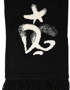 Black Cashmere Knitted Fringed Foulard Scarf