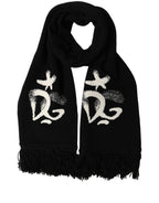 Black Cashmere Knitted Fringed Foulard Scarf