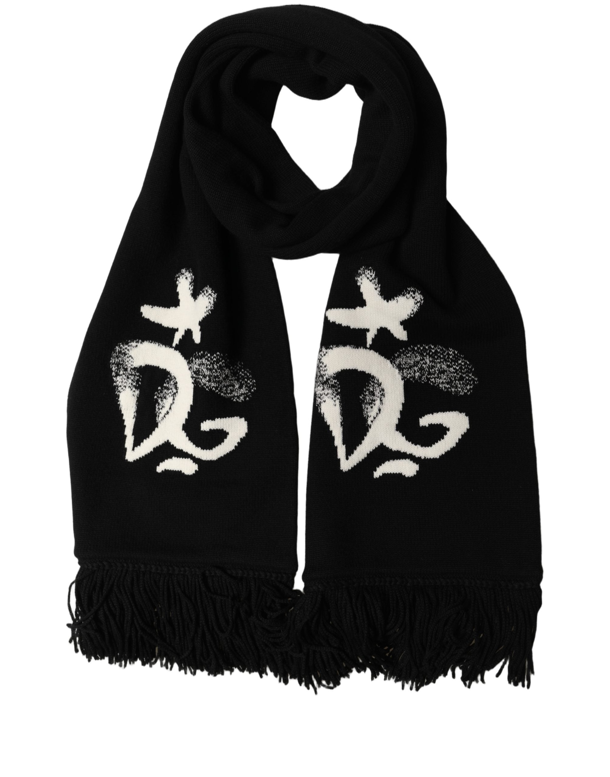 Black Cashmere Knitted Fringed Foulard Scarf