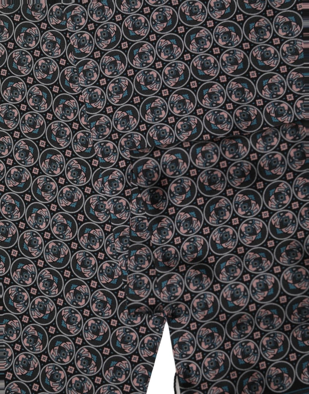 Black Silk Geometric Fringed Neck Shawl Scarf
