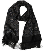 Black Silk Floral Paisley Fringed Shawl Scarf