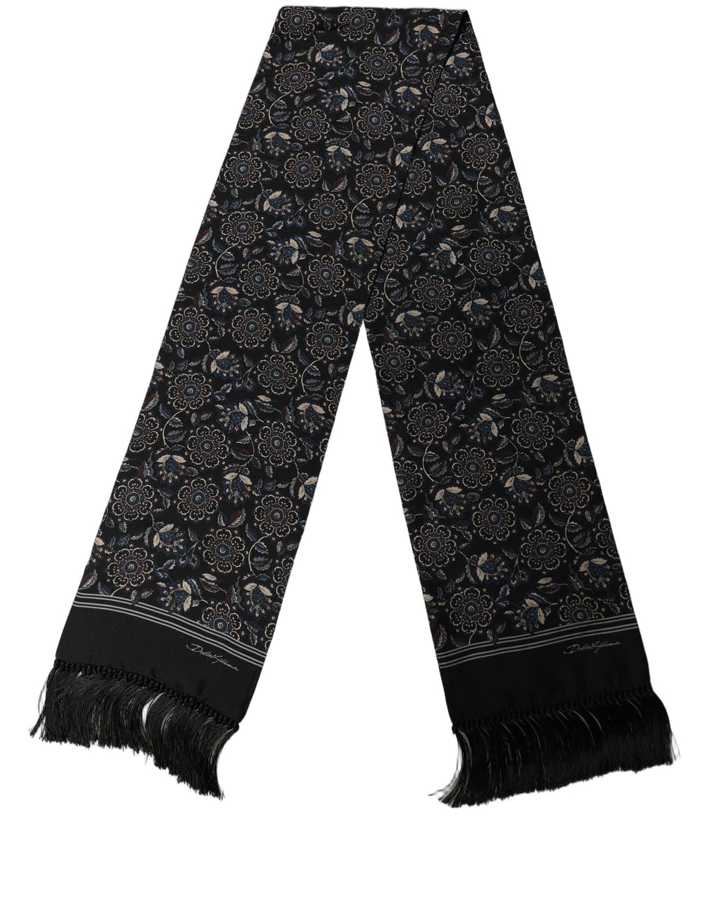 Black Silk Floral Paisley Fringed Shawl Scarf