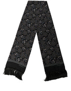 Black Silk Floral Paisley Fringed Shawl Scarf