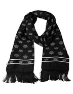 Black Silk Crown Fringed Neck Shawl Scarf