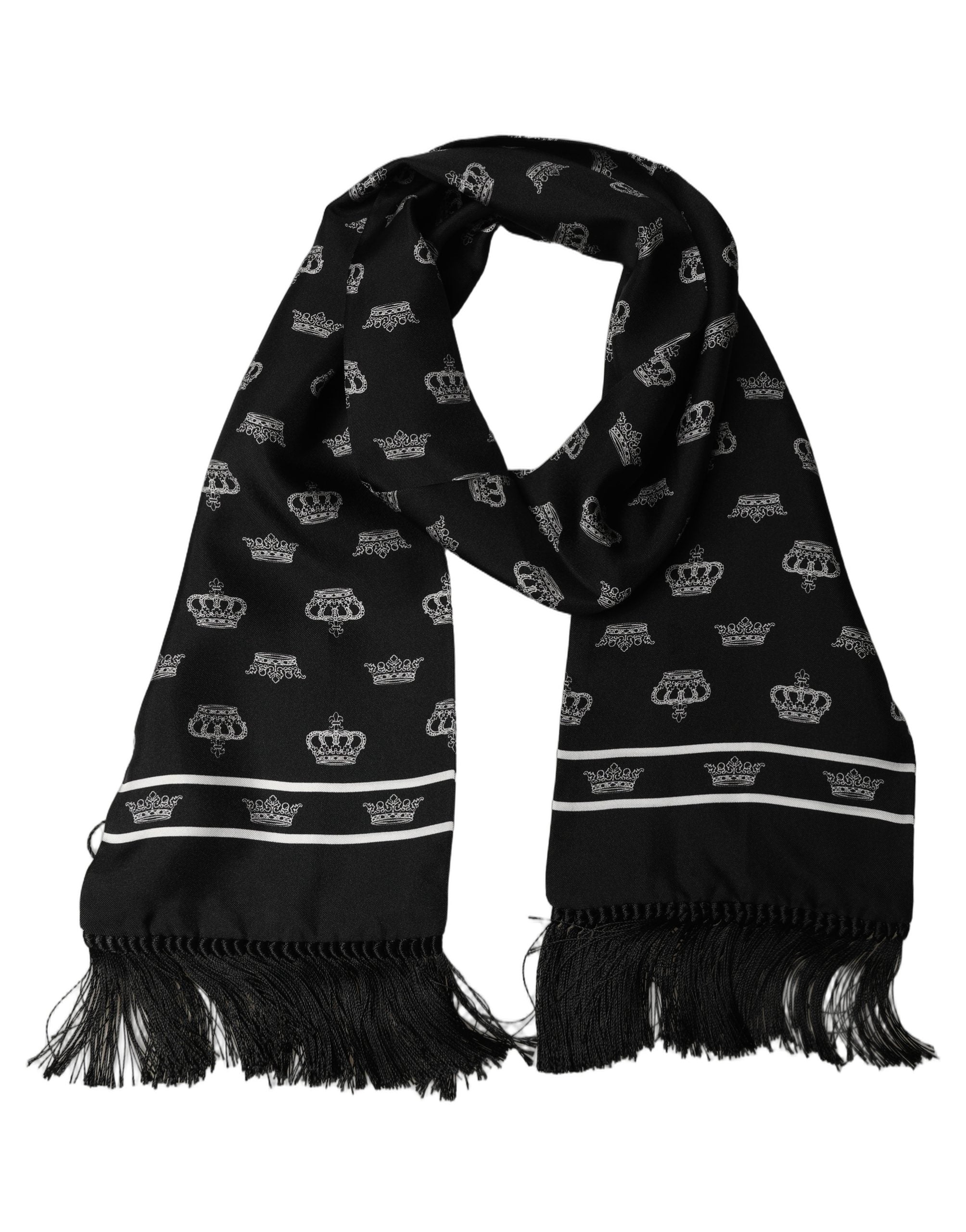 Black Silk Crown Fringed Neck Shawl Scarf