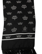 Black Silk Crown Fringed Neck Shawl Scarf