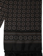 Black Silk Geometric Fringed Neck Shawl Scarf