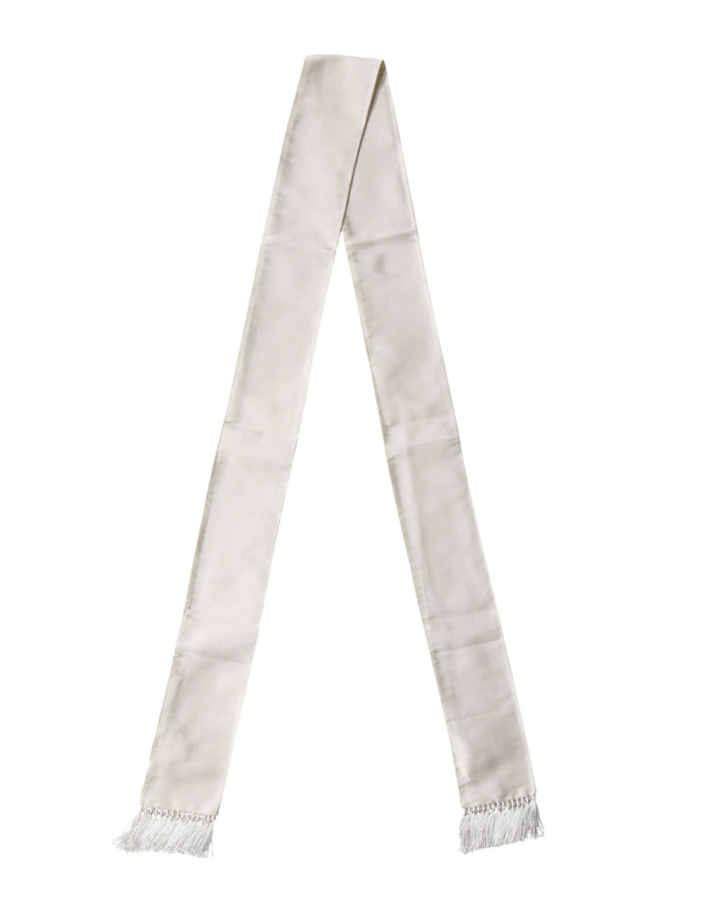 Men White Satin Silk Fringed Lace Stole Scarf