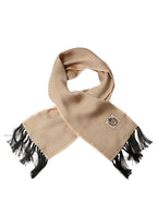 Beige Silk Dotted Fringed Neck Shawl Scarf
