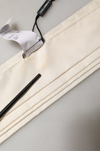 Men Cream Satin Silk Fringed Neck Shawl Scarf
