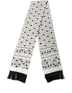 White Floral Silk Fringed Neck Shawl Scarf