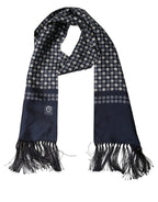 Men Navy Blue Geometric Dot Silk Fringed Neck Shawl Scarf